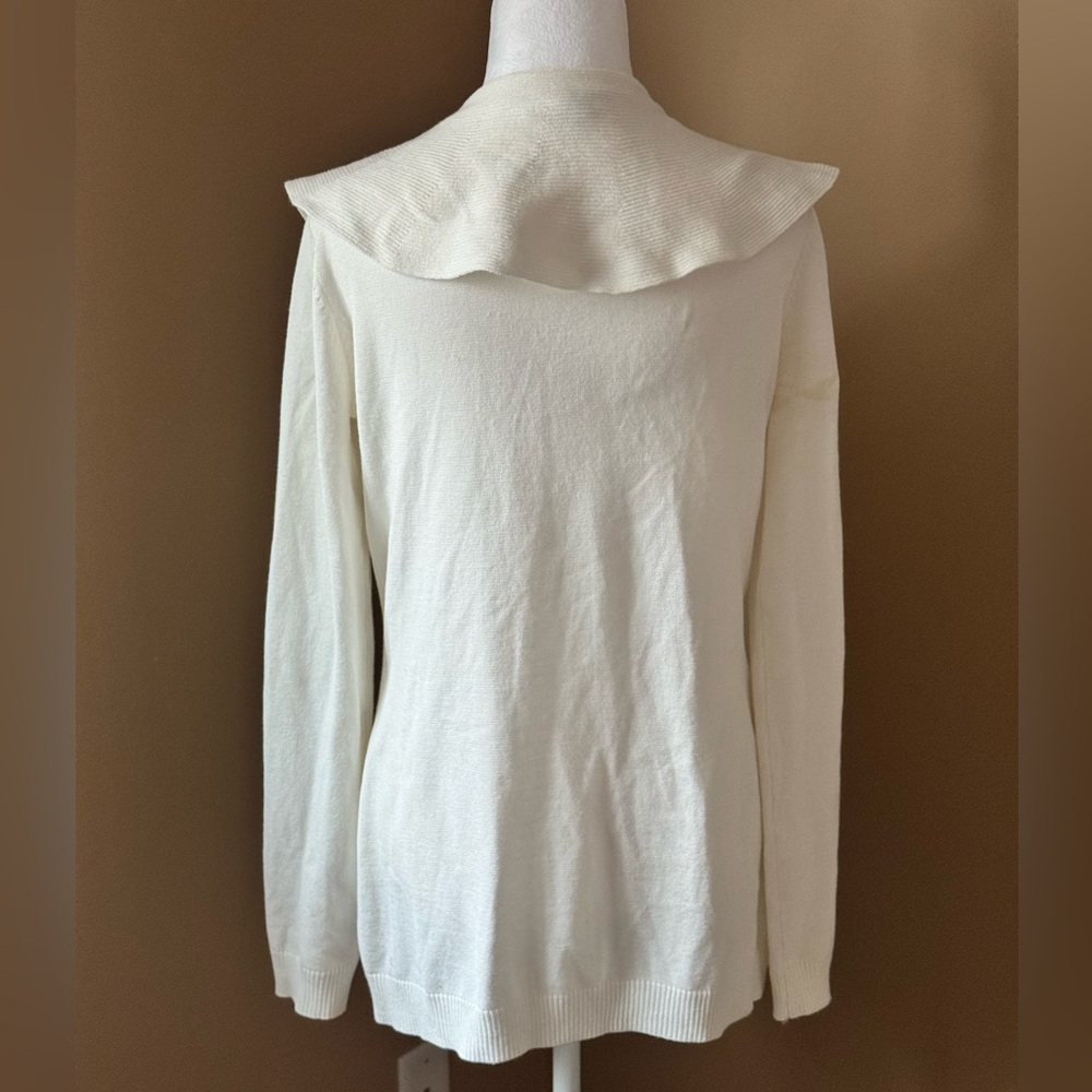 Ruffle-Front Open Cardigan in White Cream - Picture 3 of 4
